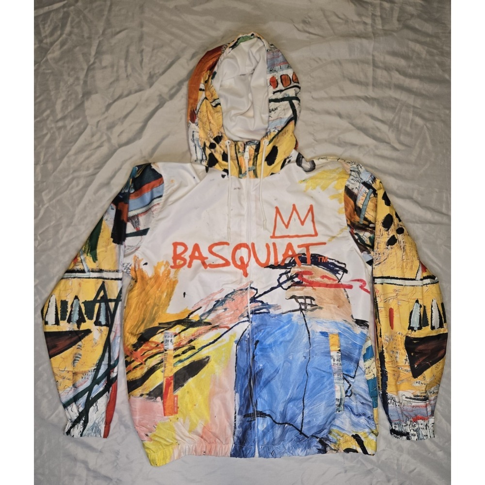 NWOT John Michel Basquiat Members Only Large Jacket Zip Hood Art Retro Windbrker